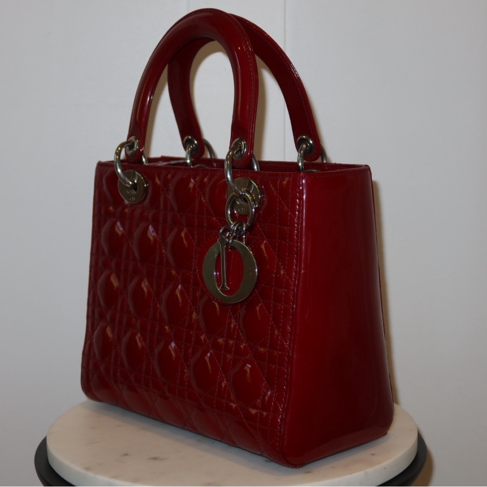 Dior Glossy Red Quilted Satchel - Picture 3 of 11